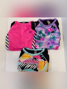 Lot Of 3 ZX Sport Long Sleeve Rash Guard Shirts Girls Size M Neon Colors UPF 30+